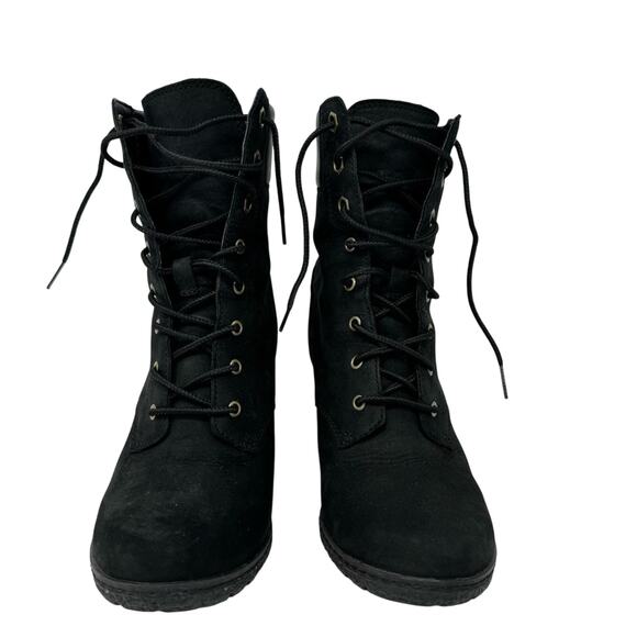 Timberland Glancy Black Nubuck Heeled Lace-Up Ankle Boots Women’s 6.5 - Picture 3 of 12